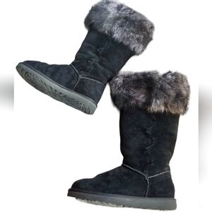 UGG Rosana fur cuff leather / suede black winter tall boots  size 7